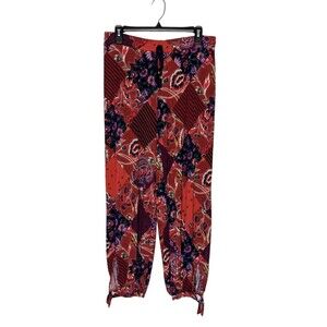 Anthropologie Womens Small Harlyn Kiruna Red Patterened Ankle-Tie Joggers Pants